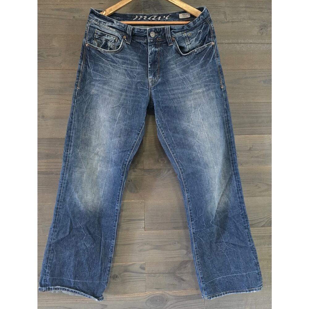 Mavi Men’s Y2K Distressed Bootcut Jeans 32x32 Blue Faded Denim Relaxed Fit